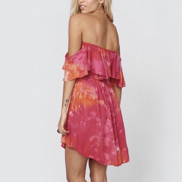 Tie Dye Ruffle Off Shoulder Mini Dress - Picture 2 of 8